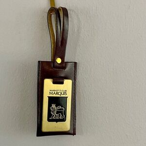 Vintage Marriott's Club Marquis Leather Luggage Tag Brass Lion Logo Travel Bag